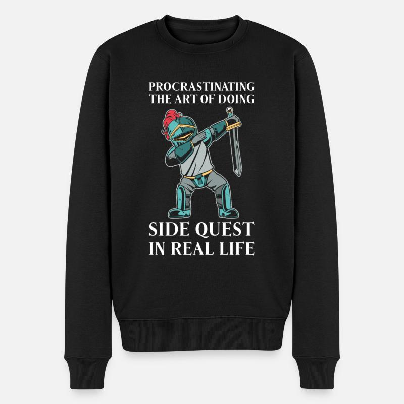 Prokrastinieren Fantasy Ritter Side Quest Arbeit - Männer Premium Bio Pullover - Schwarz