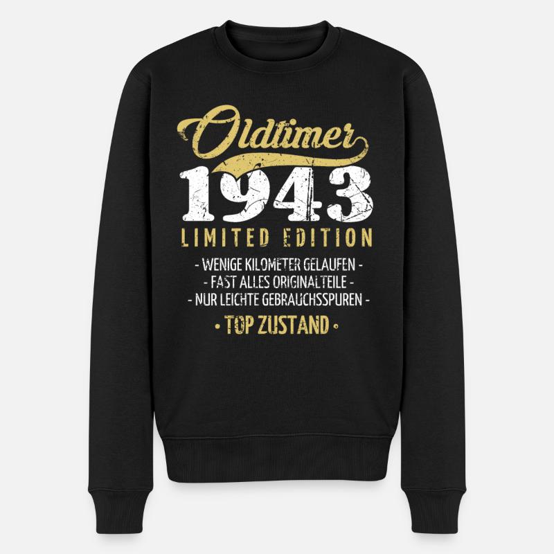 80. Geburtstag Vintage 1943 - Männer Premium Bio Pullover - Schwarz
