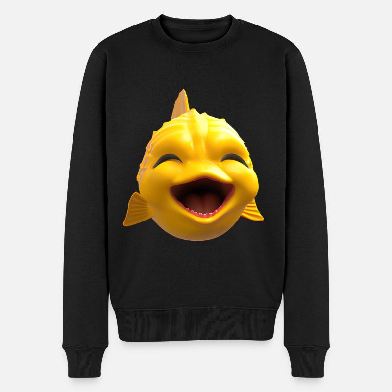 Lachender Kawaii Fisch - Männer Premium Bio Pullover - Schwarz