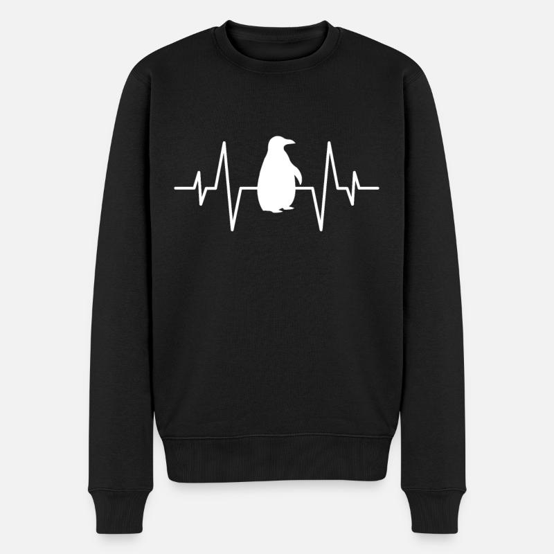 Pinguin Herzschlag - Männer Premium Bio Pullover - Schwarz