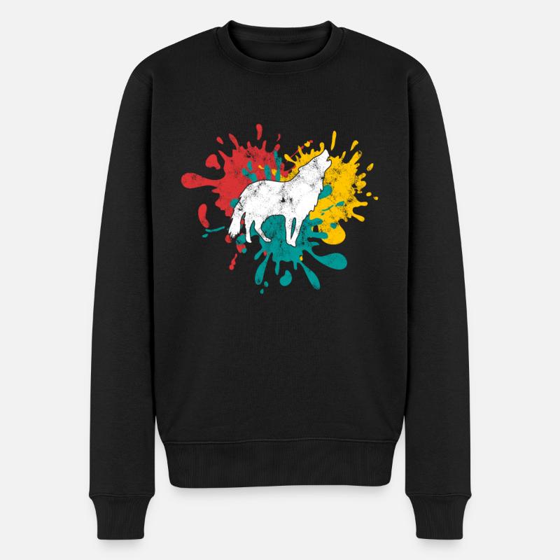 Wolf Silhouette - Männer Premium Bio Pullover - Schwarz