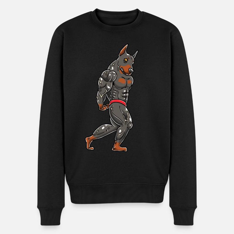 Dobermann Hund Fitnessstudio Bodybuilder - Männer Premium Bio Pullover - Schwarz