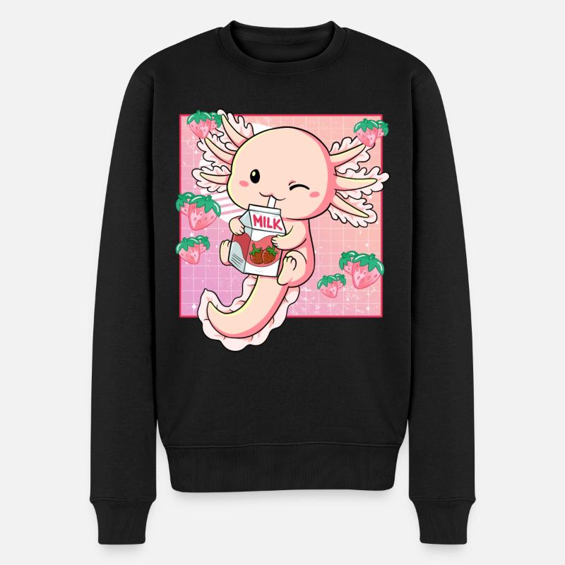 Kawaii Axolotl Lait de fraise - Pull Premium bio Homme - noir