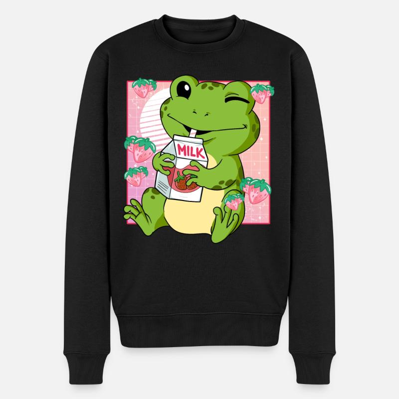 Kawaii Frog Strawberry Lait - Pull Premium bio Homme - noir
