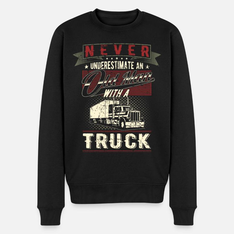 Unterschätze niemals alten Mann LKW Lastwagen - Männer Premium Bio Pullover - Schwarz