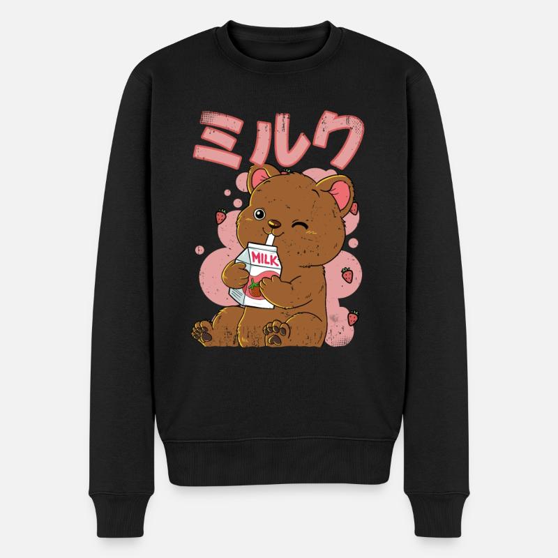 Kawaii Bear Lait de fraise - Pull Premium bio Homme - noir