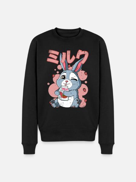 Kawaii Kaninchen Erdbeermilch - Männer Premium Bio Pullover - Schwarz
