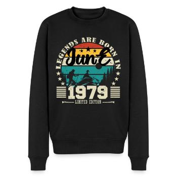 Juin 1979. Cadeau d'anniversaire juin 1979. June. - Pull Premium bio Homme - noir - Devant - Nico (187cm)