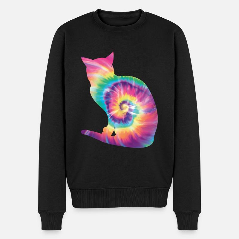 Tie Dye Katze - Männer Premium Bio Pullover - Schwarz
