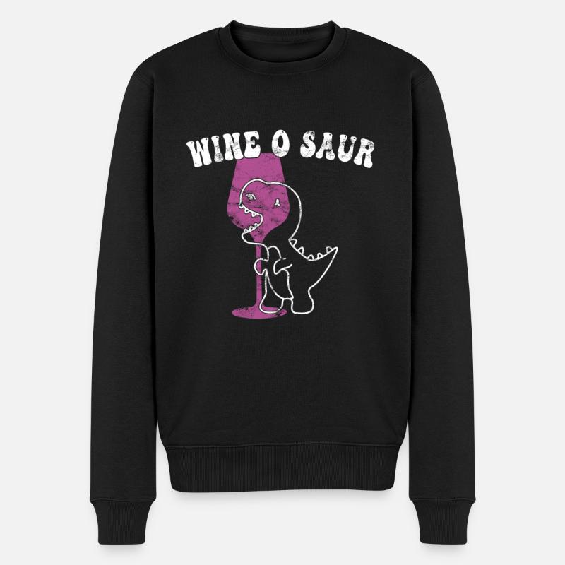 lustiger Wein Dinosaurier Spruch - Männer Premium Bio Pullover - Schwarz
