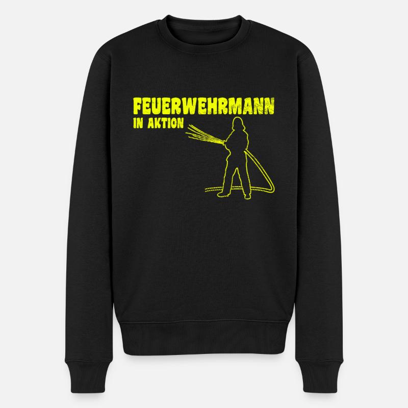 Feuerwehrmann in Aktion - Männer Premium Bio Pullover - Schwarz