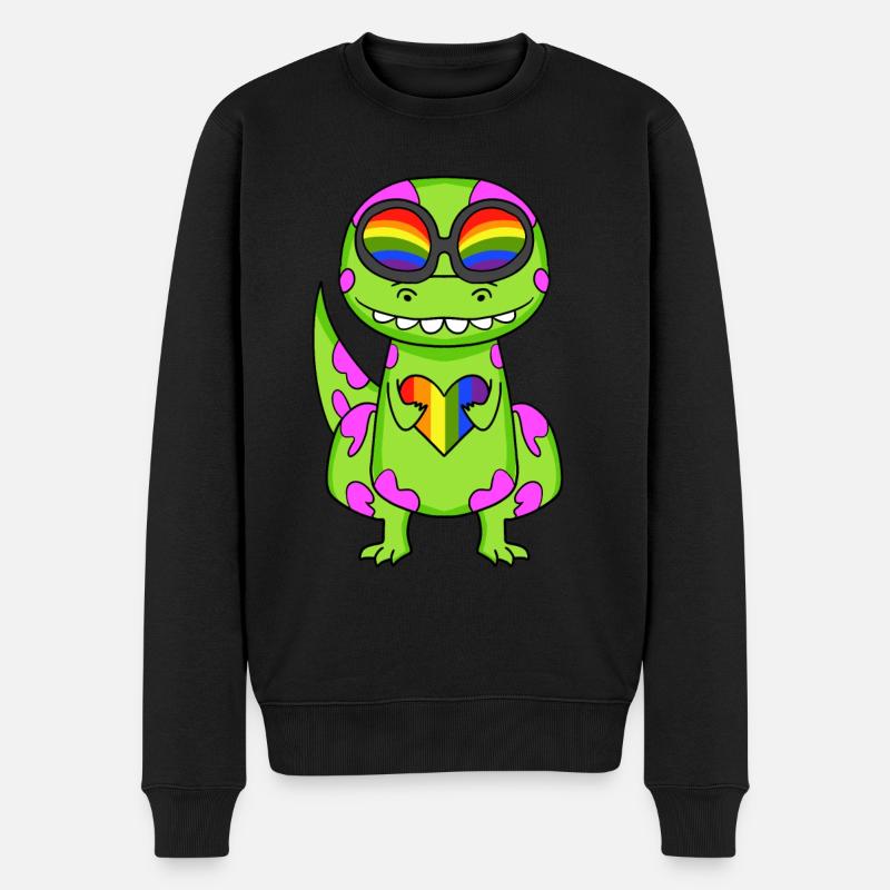 Dino Regenbogen Herz Dinosaurier Mädchen - Männer Premium Bio Pullover - Schwarz