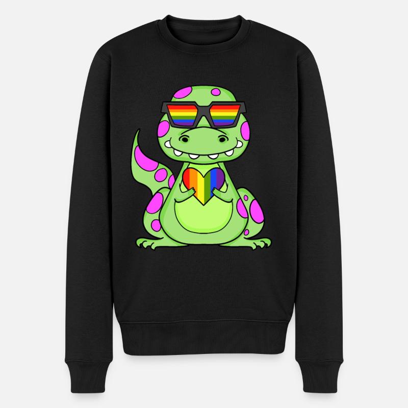 Dino Regenbogen Herz - Männer Premium Bio Pullover - Schwarz