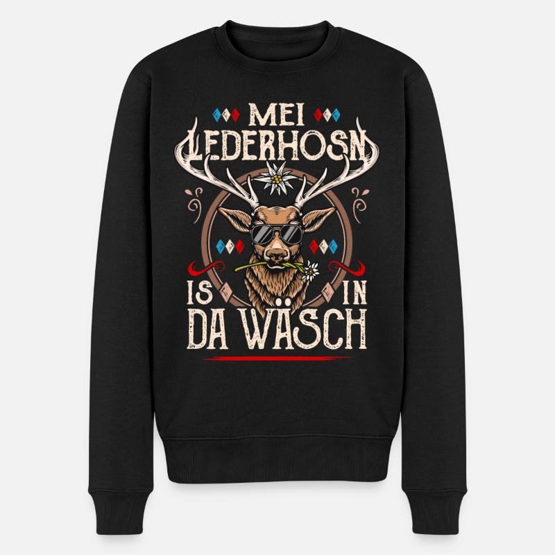 Trachtenshirt Herren Trachten T-Shirt Lederhose - Männer Premium Bio Pullover - Schwarz