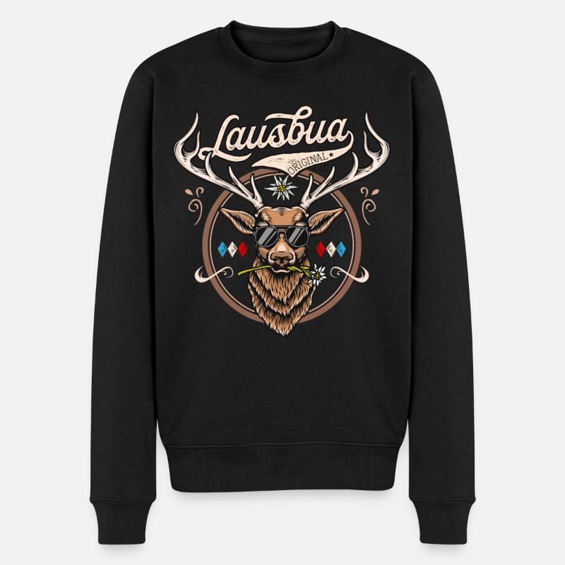 Lausbua T-Shirt Herren Trachtenshirt Kinder Hirsch - Männer Premium Bio Pullover - Schwarz