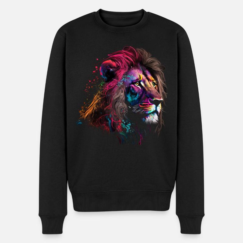 Löwe Bunt Raubkatze Kuns Tier Geschenk Afrika Zoo - Männer Premium Bio Pullover - Schwarz