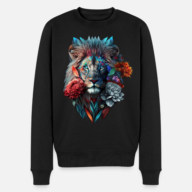 Löwe Polygon Kunst Blumen Tier Geschenk Zoo Motiv - Männer Premium Bio Pullover - Schwarz