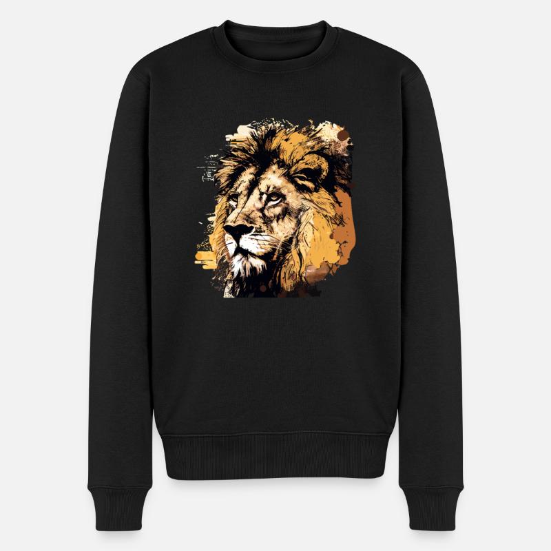 Löwe - Männer Premium Bio Pullover - Schwarz
