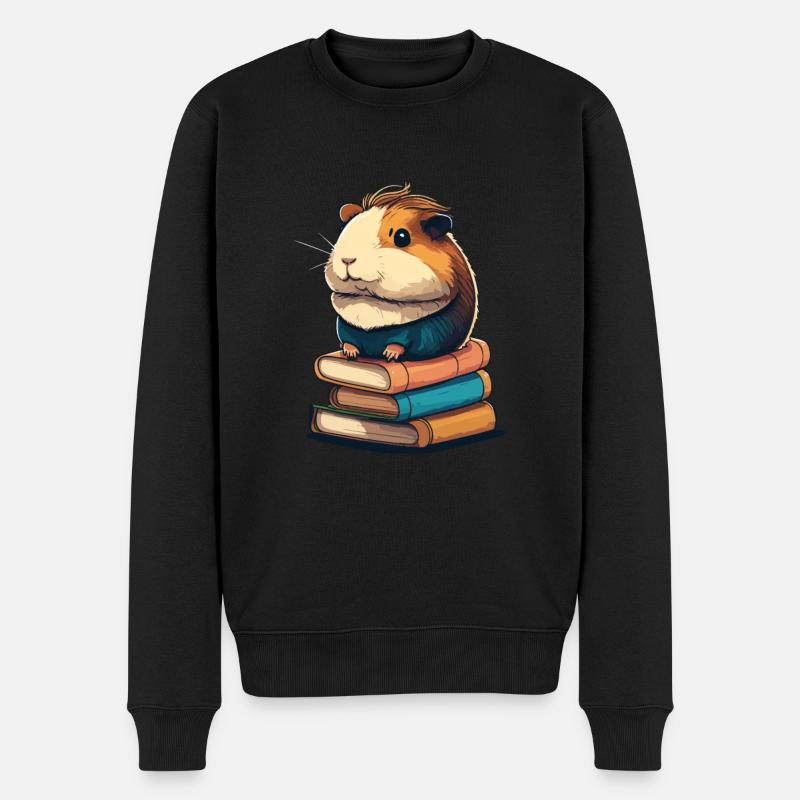 Guinea pig siting in stack of books guinea pig - Männer Premium Bio Pullover - Schwarz