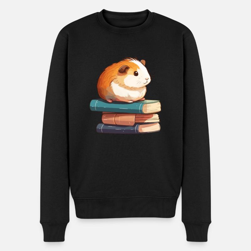 Guinea pig siting in stack of books guinea pig - Männer Premium Bio Pullover - Schwarz
