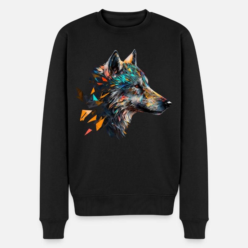 Wolf Bunt Kopf Kunst Geschenk Motiv Tier Wölfe - Männer Premium Bio Pullover - Schwarz