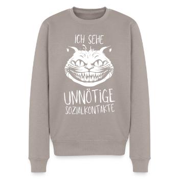 Grinsekatze - Ich sehe unnötige Sozialkontakte - Männer Premium Bio Pullover - Taupe - Vorne - Nico (187cm)
