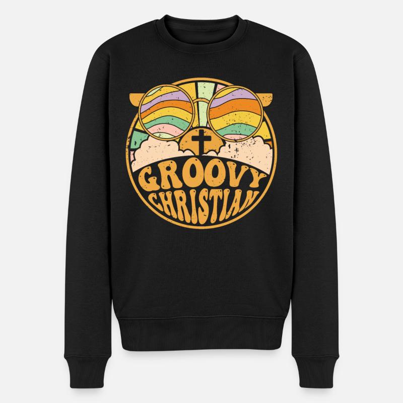 Groovy Christian 70s Hippie Funky - Pull Premium bio Homme - noir