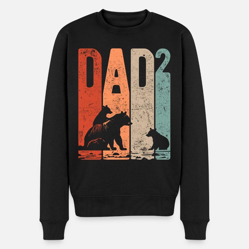 Dad Hoch 2 Papa Hoch 2 Kinder Bär Zweifacher Papa - Männer Premium Bio Pullover - Schwarz