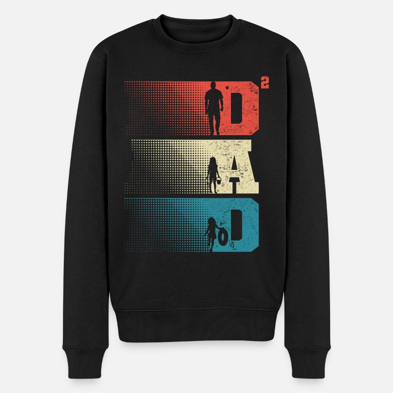 Dad Hoch 2 Papa Hoch 2 Kinder Zwei Mädchen Retro - Männer Premium Bio Pullover - Schwarz