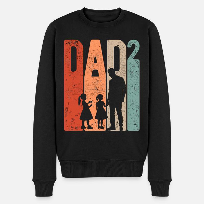 Papa Up 2 Papa Haut 2 Enfants Deux Filles Rétro - Pull Premium bio Homme - noir