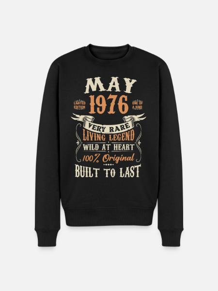 Maj 1976 Födelsedagspresent - Ekologisk premiumtröja herr - svart