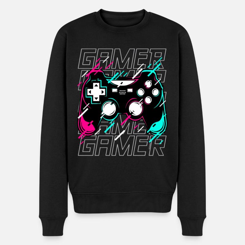 Gamer - Gaming Controller Videospielkonsole - neon - Männer Premium Bio Pullover - Schwarz