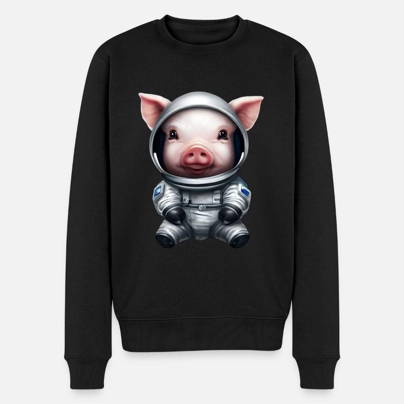 Schwein als Astronaut - Männer Premium Bio Pullover - Schwarz