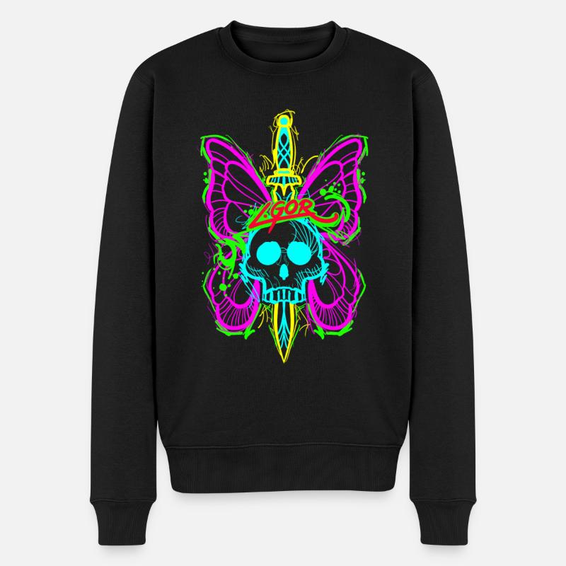Totenkopf Schmetterling mit Dolch - Männer Premium Bio Pullover - Schwarz