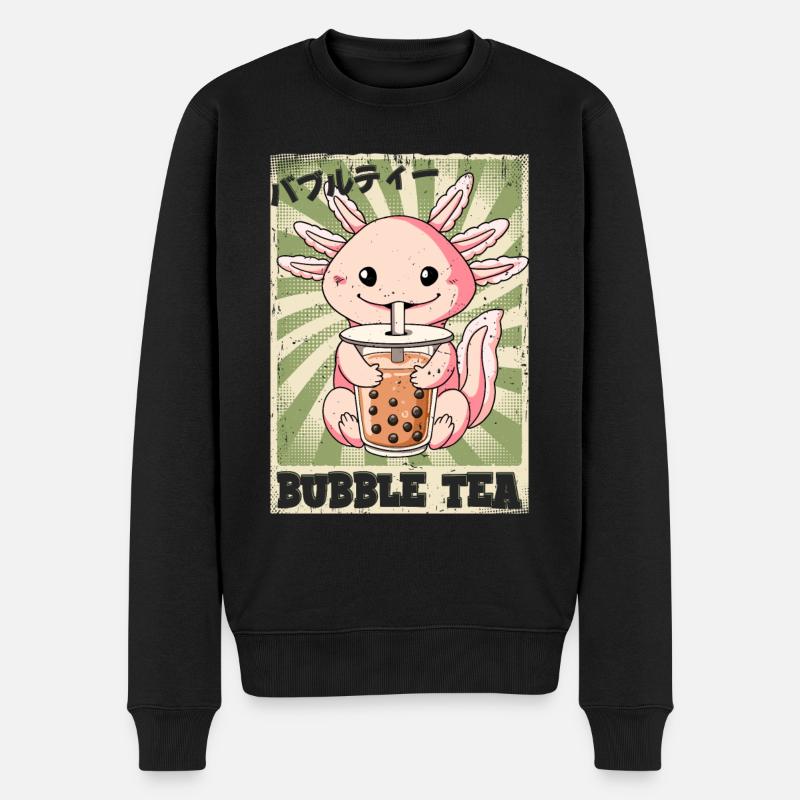 Boba Tea Axolotl Bubble Tea - Männer Premium Bio Pullover - Schwarz