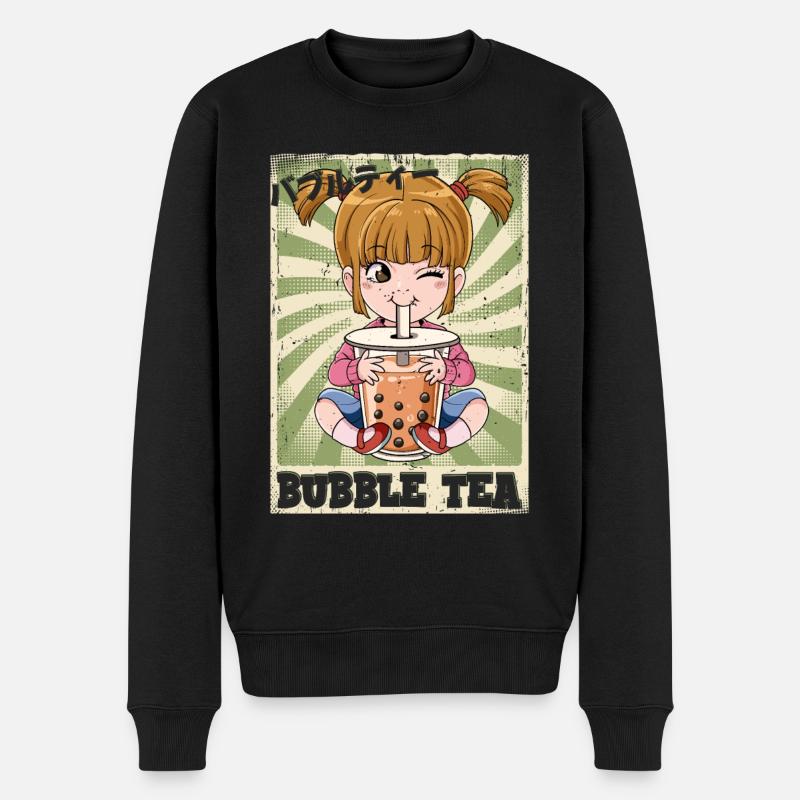 Boba Tea Mädchen Bubble Tea - Männer Premium Bio Pullover - Schwarz