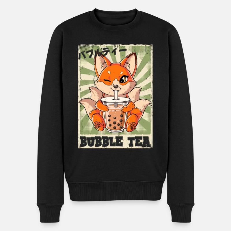 Boba Tea Kitsune Bubble Tea - Men's Premium Organic Jumper - black