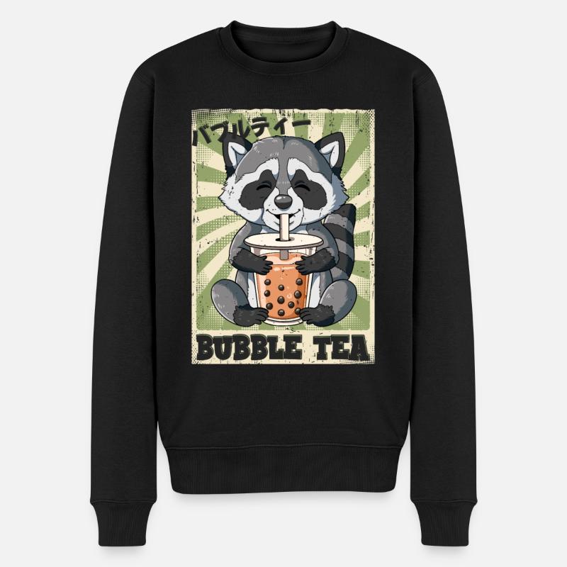 Boba Tea Waschbär Bubble Tea - Männer Premium Bio Pullover - Schwarz