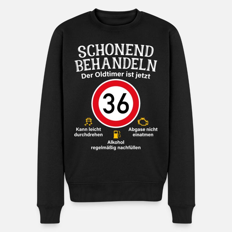36. Geburtstag Schonend Behandeln Oldtimer Ist 36 - Männer Premium Bio Pullover - Schwarz