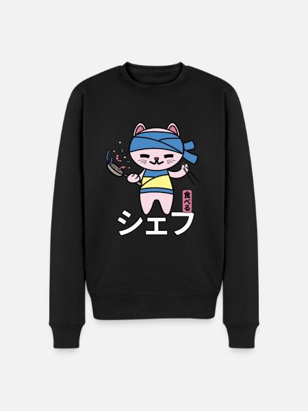 Kawaii Chef Cat Japan - Men's Premium Organic Jumper - black