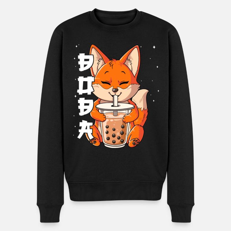 Boba Tea Fuchs Bubble Tea - Männer Premium Bio Pullover - Schwarz