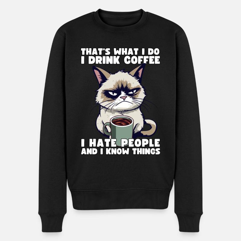 Grump Cat - I drink Coffee and I hate people - Männer Premium Bio Pullover - Schwarz