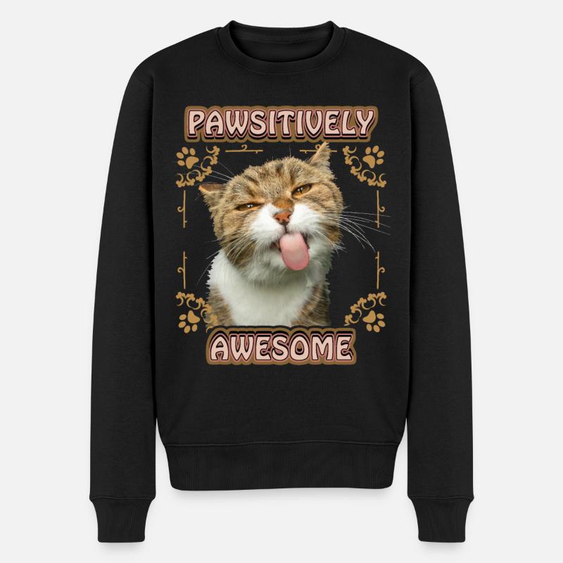 Katze streckt Zunge raus, lustiger Spruch, Pun - Männer Premium Bio Pullover - Schwarz