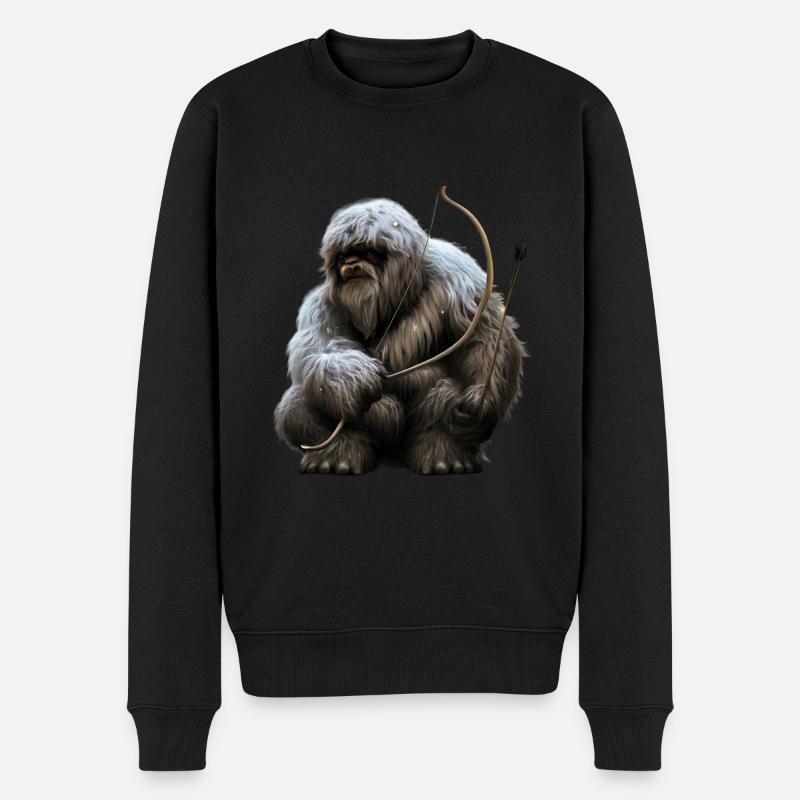 Yeti mit Pfeil und Bogen - Männer Premium Bio Pullover - Schwarz