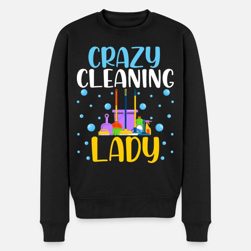 Crazy Cleaning Lady - Männer Premium Bio Pullover - Schwarz