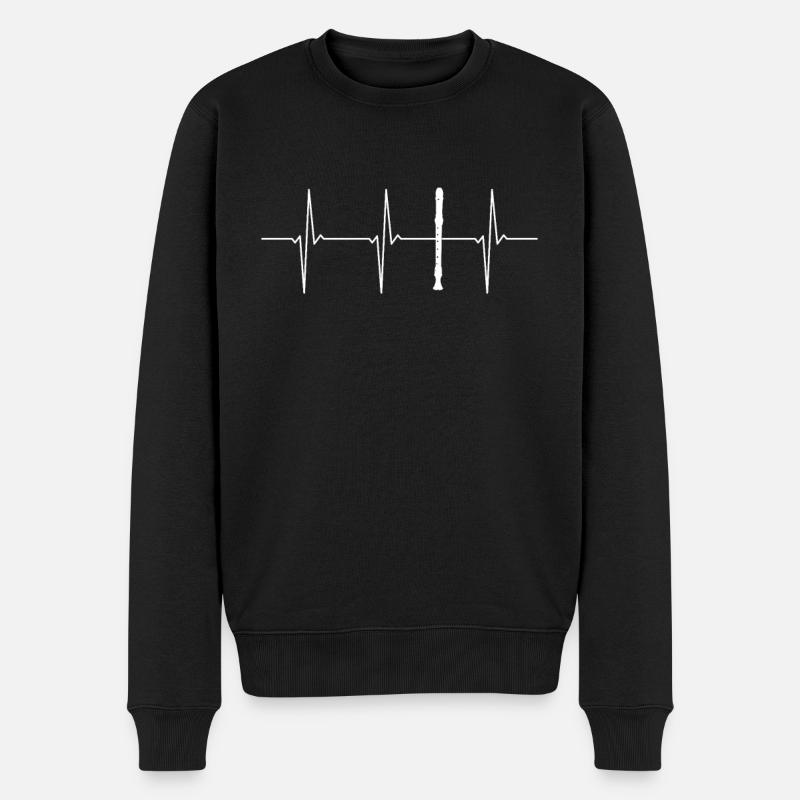 Flöte EKG Herzschlag Blockflöte - Männer Premium Bio Pullover - Schwarz