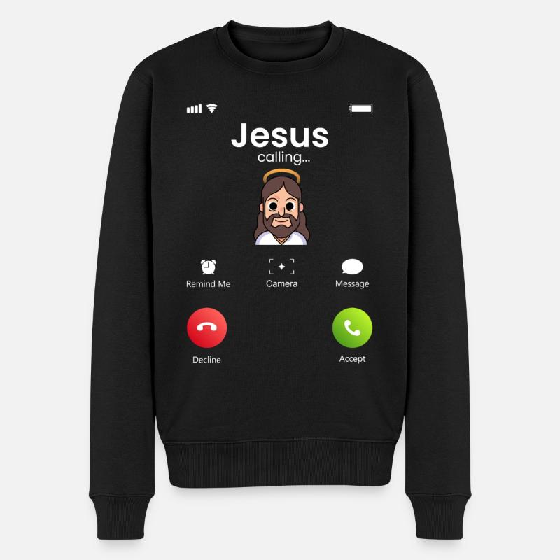 Jesus ruft an - Männer Premium Bio Pullover - Schwarz