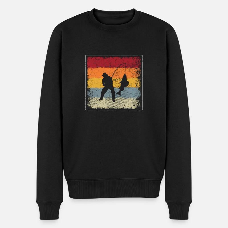 Angeln Retro - Männer Premium Bio Pullover - Schwarz