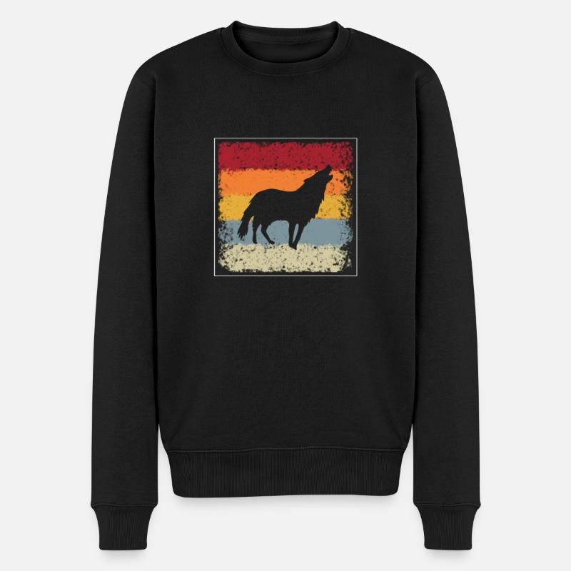 Wolf Retro - Männer Premium Bio Pullover - Schwarz
