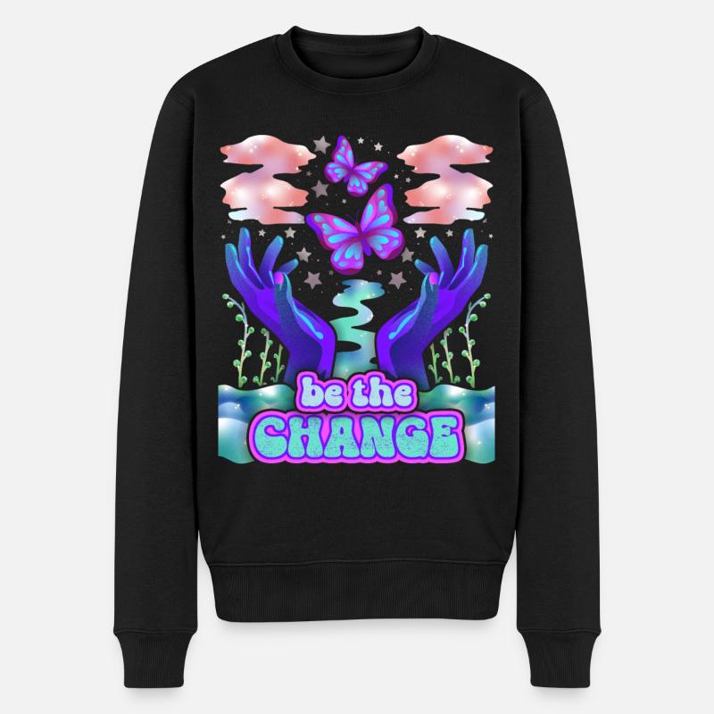Psychedelische Schmetterlinge, Spruch - Männer Premium Bio Pullover - Schwarz